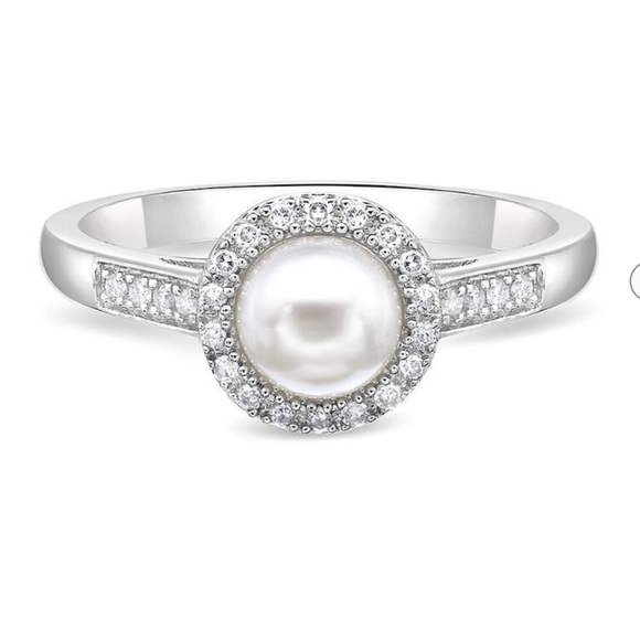 Helzberg freshwater Cultured Pearl & 1/8 ct. tw. Diamond Ring in Sterling Silver - Picture 5 of 8